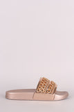 Bamboo Metallic Chain Embellished Open Toe Slide Sandal