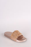 Bamboo Metallic Chain Embellished Open Toe Slide Sandal