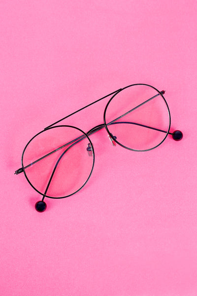 Metal Double Bridge Clear Lens Ball Accent Glasses