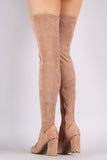 Bamboo Suede Pointy Toe Chunky Heeled Over-The-Knee Boots