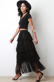Ruched Semi-Sheer Four Tier Maxi Skirt