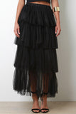 Ruched Semi-Sheer Four Tier Maxi Skirt