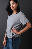 Raw Cut French Terry Lace Up Short Sleeve Top