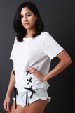 Raw Cut French Terry Lace Up Short Sleeve Top