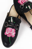 Embroidered Floral Horsebit Mule Flat