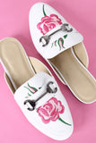 Embroidered Floral Horsebit Mule Flat