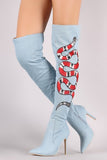 Denim Embroidered Snake Stiletto Over-The-Knee Boots