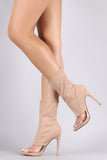 Elastane Clear Inset Peep Toe Stiletto Boots
