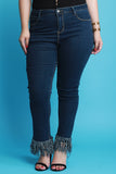 Stretchy High Rise Frayed Hem Jeans