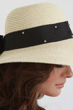 Rhinestone Ribbon Bow Straw Sun Hat