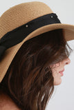 Rhinestone Ribbon Bow Straw Sun Hat