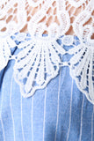 Pinstriped Floral Crochet Pocket Shift Dress