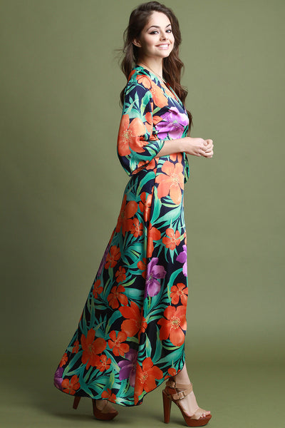 Kimono Sleeves Floral Wrap Maxi Dress