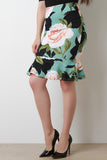Floral High Waisted Peplum Hem Skirt