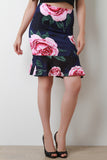 Floral High Waisted Peplum Hem Skirt