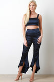 Charmeuse Flare Ruffle Pants With Crop Top Set
