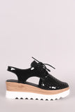 Perforated Metallic Lace Up Cutout Oxford Platform Wedge