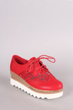 Perforated Crochet Mesh Lug Sole Lace Up Oxford Platform Wedge