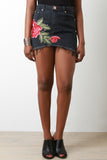 Rose Embroidered Frayed Mini Denim Skirt