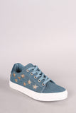Glitter Stars Accent Denim Lace Up Sneaker