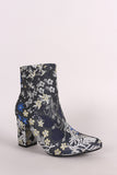 Embroidered Wild Flowers Chunky Heeled Booties