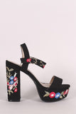Qupid Embroidered Floral Chunky Platform Heel