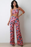 Vibrant Floral Crop Top With High Waisted Palazzo Pants Set