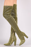 Bamboo Foiled Metallic Fabric Chunky Heeled Over-The-Knee Boots
