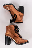 Qupid Patent Chunky Heeled Combat Lace-Up Ankle Boots