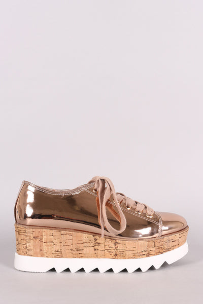 Bamboo Patent Lug Sole Lace Up Oxford Platform Wedge
