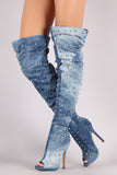 Liliana Studded Spike Denim Slouchy Over-The-Knee Boots