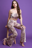 Geo Pattern Tube Top With High Waist Flare Pants Set