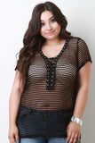 Honeycomb Mesh Lace-Up Top