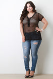 Honeycomb Mesh Lace-Up Top