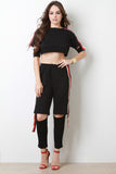 Striped Cutout Crop Top With High Waisted Pants Set