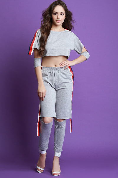 Striped Cutout Crop Top With High Waisted Pants Set