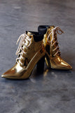 Qupid Metallic Chunky Heeled Combat Lace-Up Ankle Boots