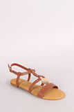 Bamboo Leather Strappy Caged Circular Plate Flat Sandal