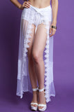 Scallop Lace Trimmed Mesh Cover-Up Maxi Skirt