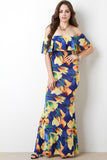 Flutter Bardot Floral Fitted Maxi Dress