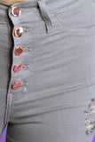 High Waisted Button Fly Distressed Skinny Denim Jeans