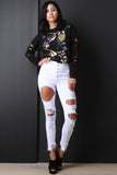 High Waisted Button Fly Distressed Skinny Denim Jeans
