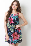 Tropical Floral Chiffon Shift Dress