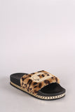 Bamboo Hardware Embellished Leopard Fur Chain Slide Sandal