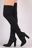 Bamboo Knit Pointy Toe Chunky Heeled Over-The-Knee Boots