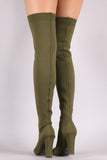 Bamboo Knit Pointy Toe Chunky Heeled Over-The-Knee Boots