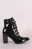 Patent Chunky Heeled Combat Lace-Up Ankle Boots
