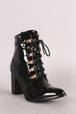 Patent Chunky Heeled Combat Lace-Up Ankle Boots
