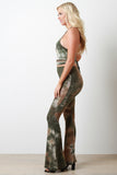 Tie Dye Jersey Knit Halter Top With High Rise Flared Pants Set