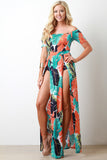 Feather And Palm M-Slit Maxi Dress